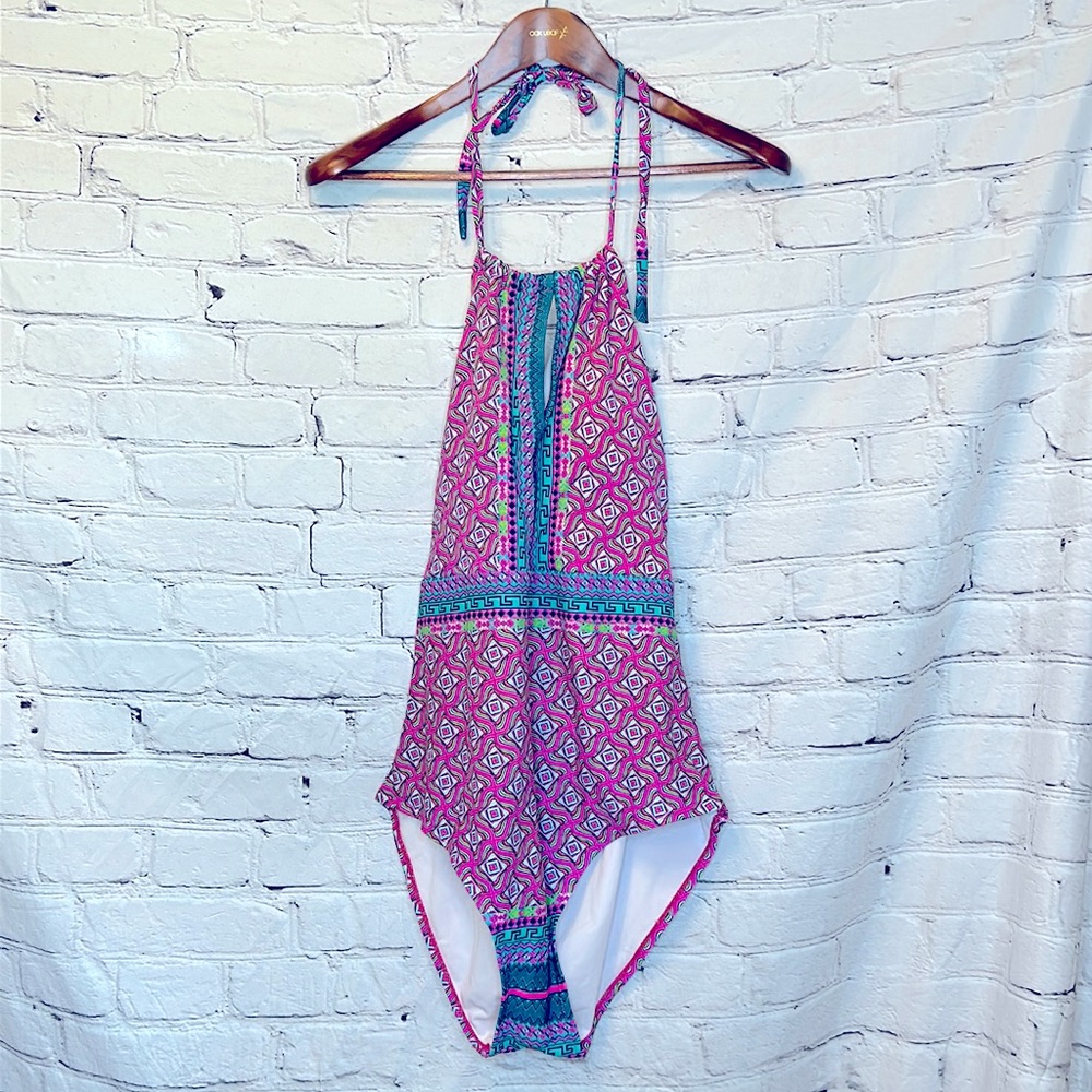 Stylish Swimwear Pink Blue Green One-Piece Swimsuit Size XXL Excellent Condition